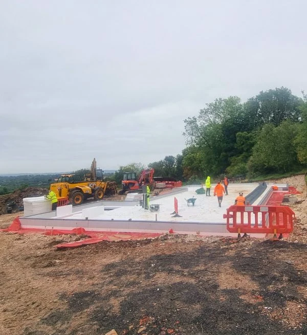 ISOQUICK insulated raft foundation being installed on a self-build site