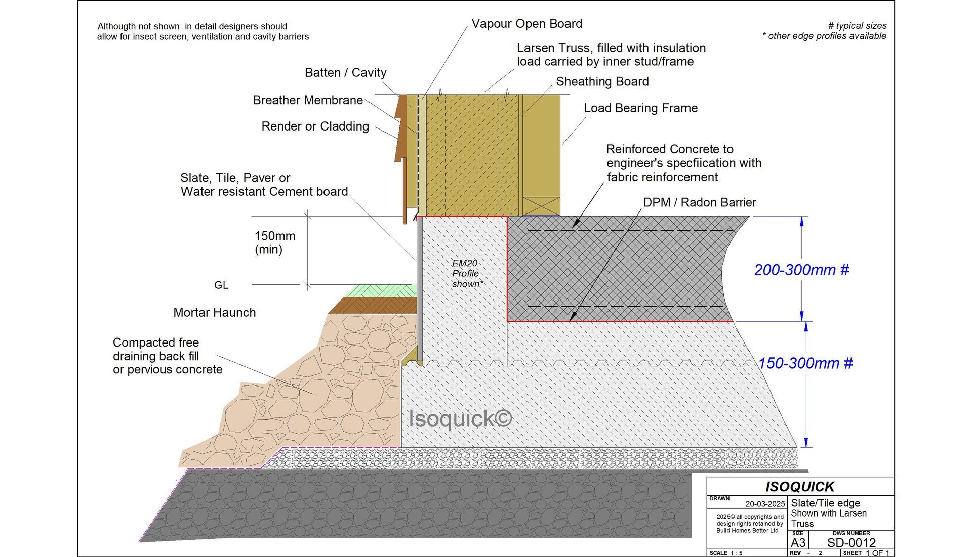 ISOQUICK EM10-TE tile edge detail — technical section drawing SD-0012