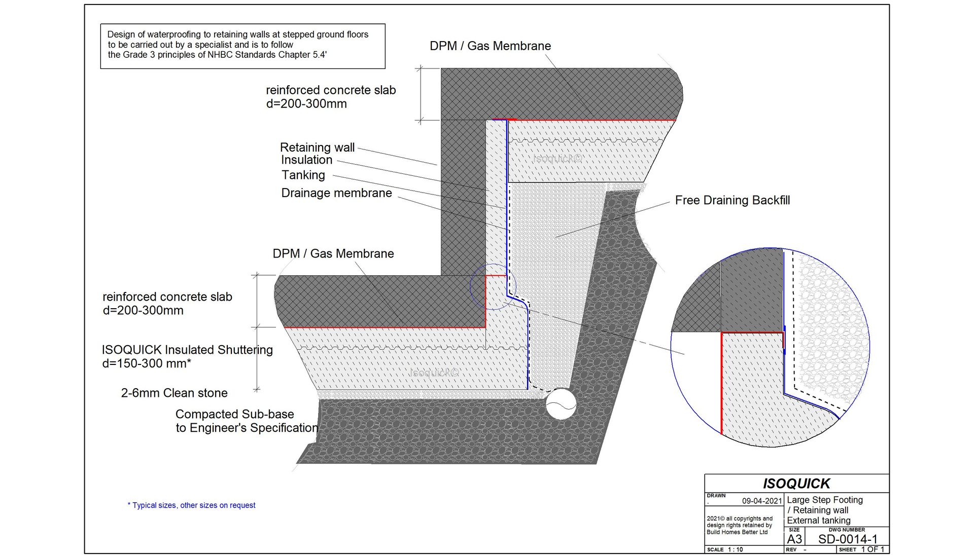 ISOQUICK Stepped Footing — Large All detail cross-section