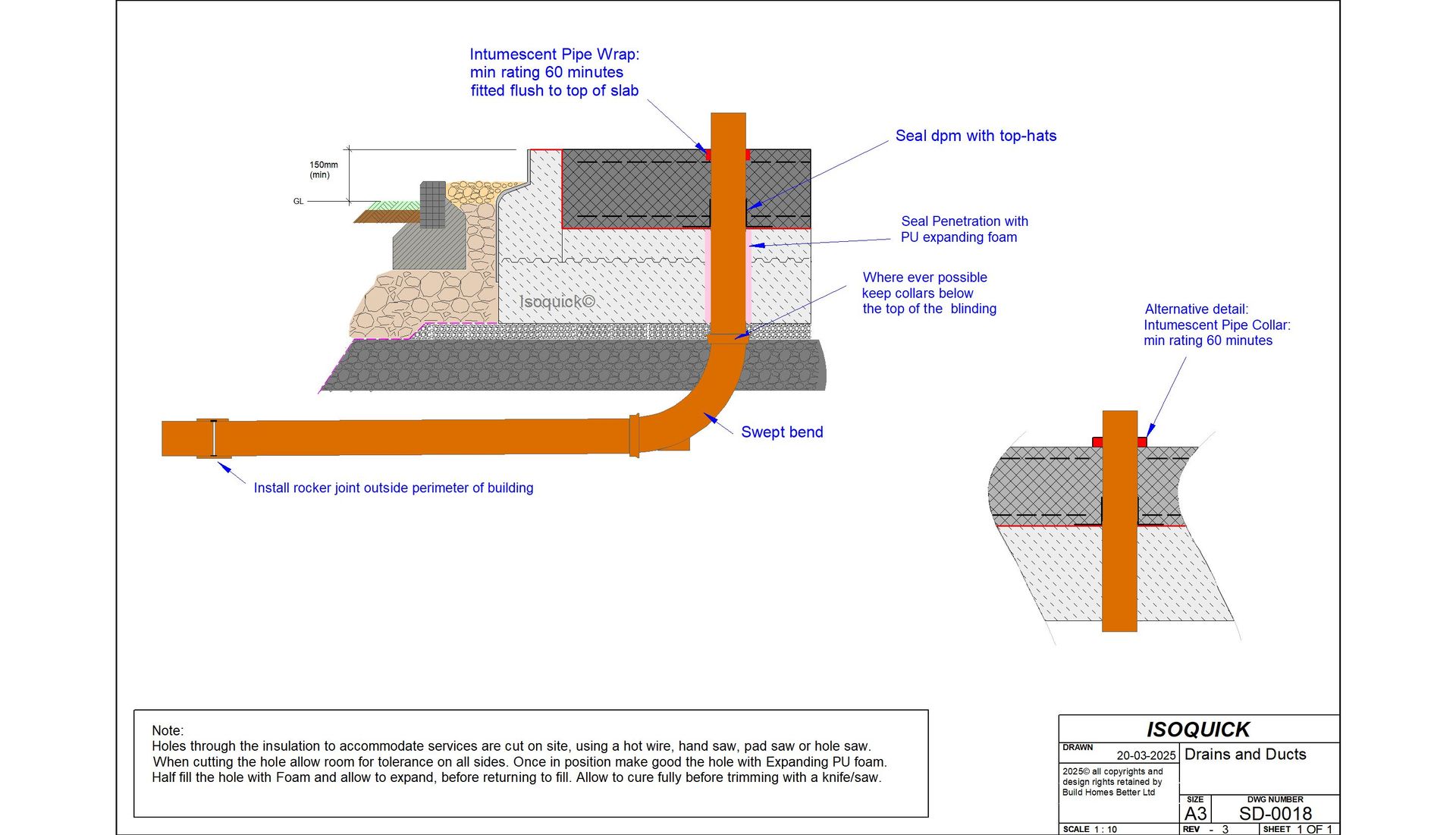 ISOQUICK SD-0018 — Drains and Ducts All detail cross-section