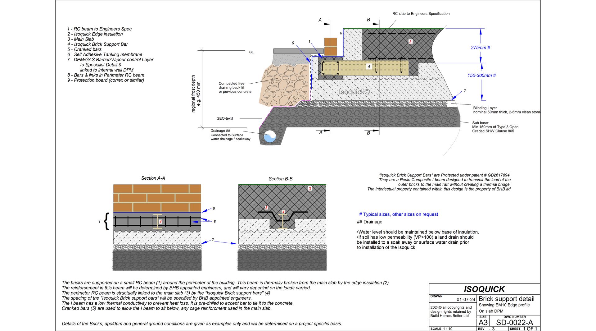 ISOQUICK SD-0022A — Brick Support, DPM Above Slab Brick & Block detail cross-section